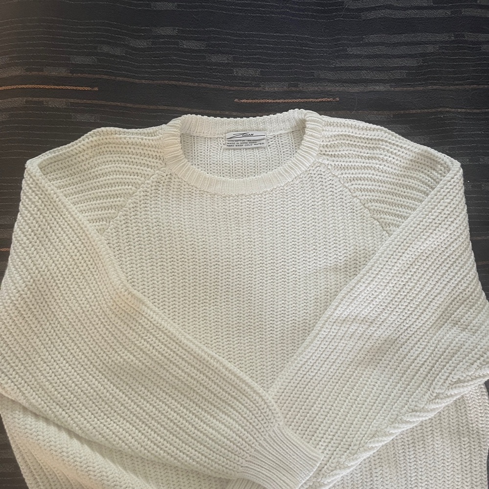 Vintage Zoran Cotton Sweater White Chunky Knit Y2K Minimalist OS MINT